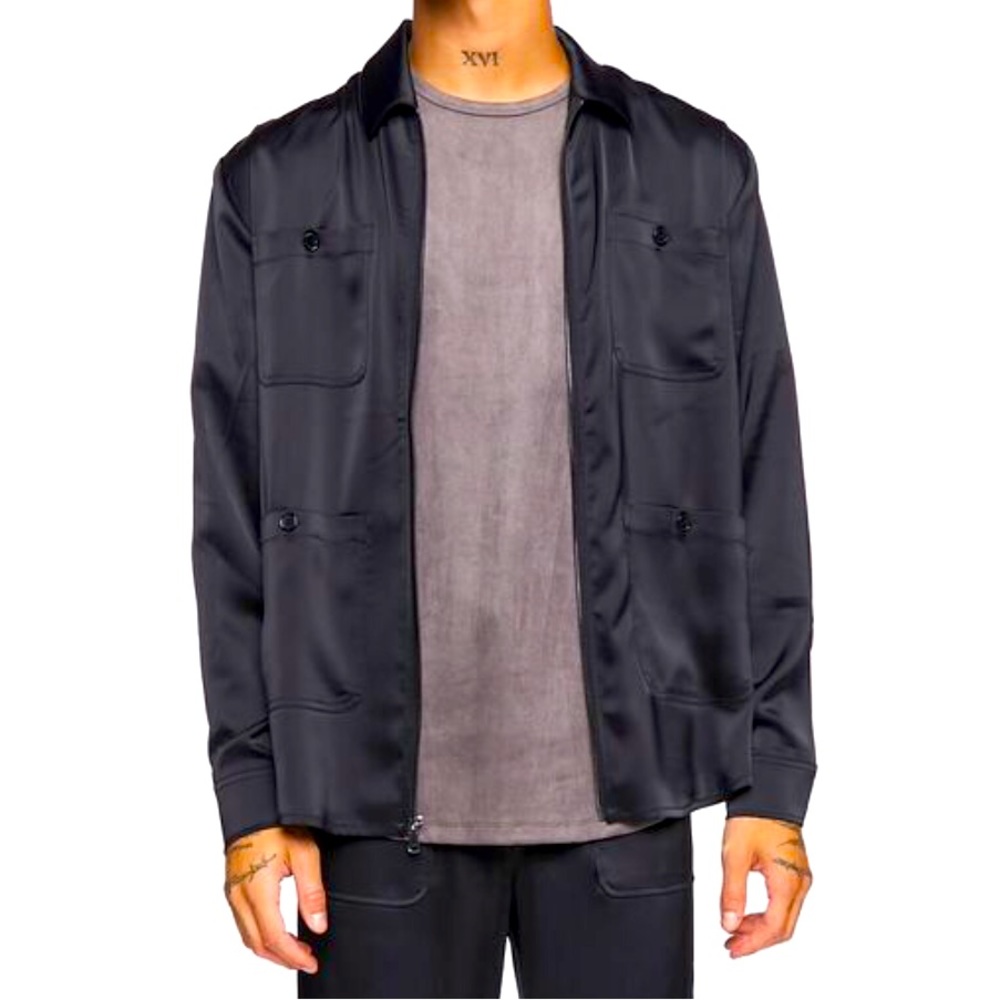 Forever 21 Men’s Black Size Large Zip Up Long Sleeve 4-Pocket Shirt (Pre-Owned)